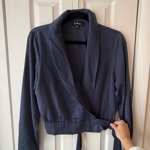 LULUs Navy Blue Wrap Top
